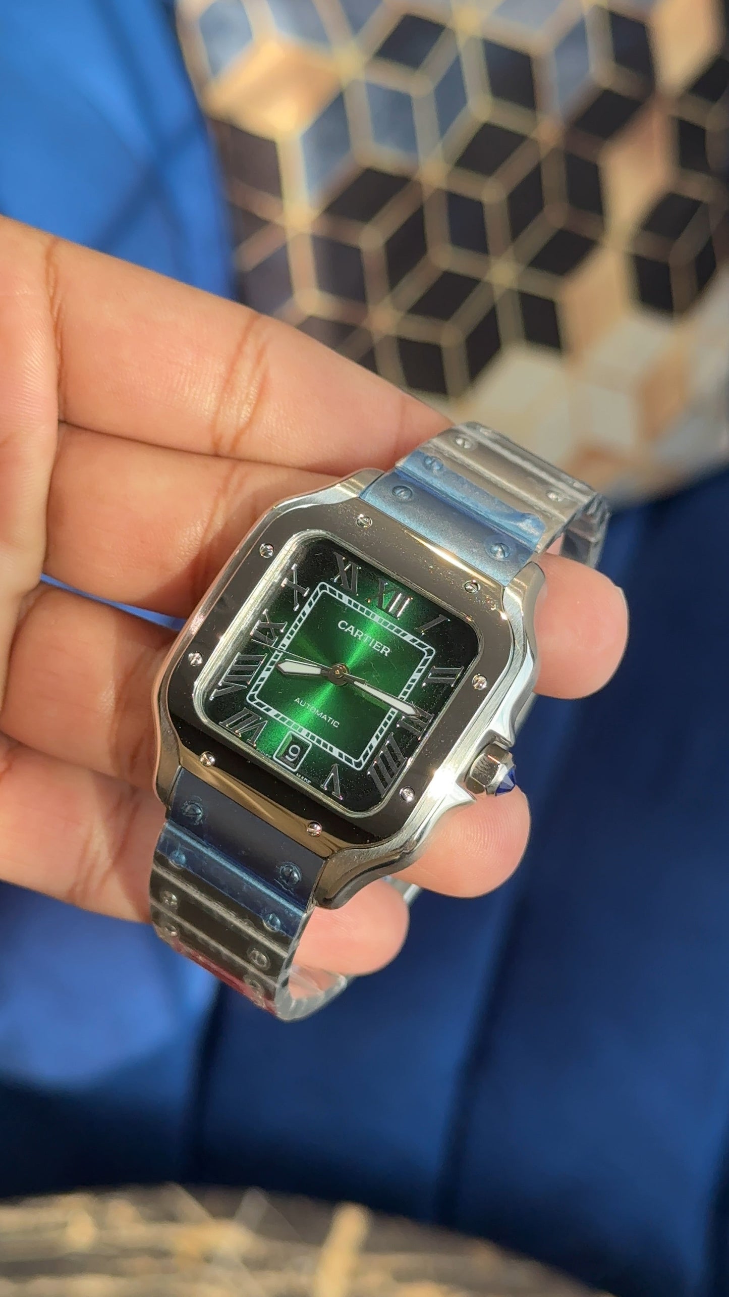 Santos | Silver Chain | Grediant Green Dial