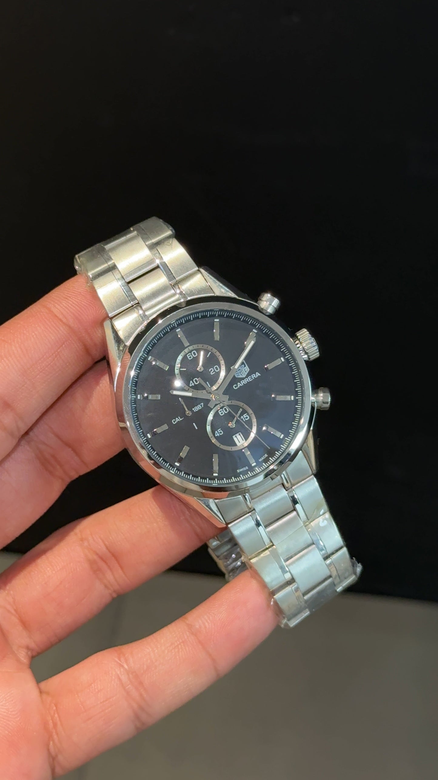 Tag AquaRacer | Silver Chain | Black Chrono Dial
