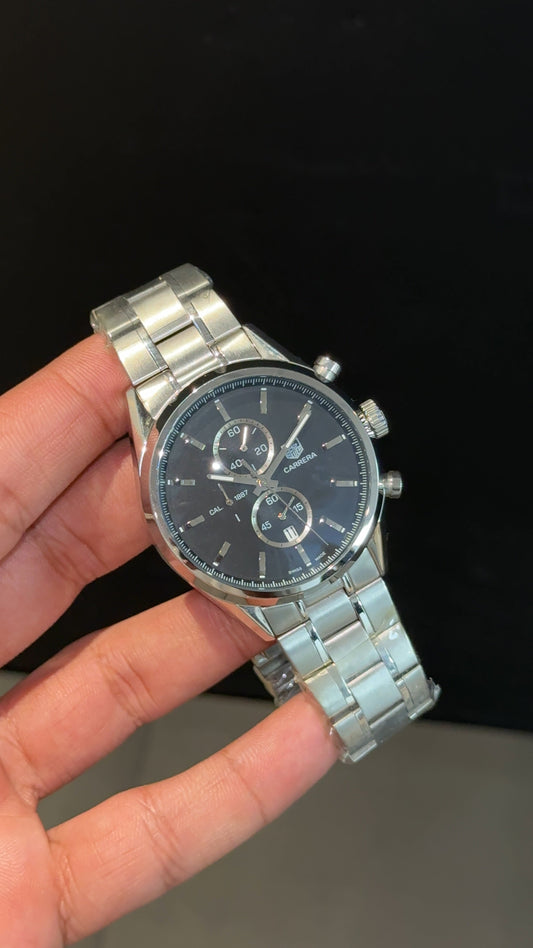 Tag AquaRacer | Silver Chain | Black Chrono Dial