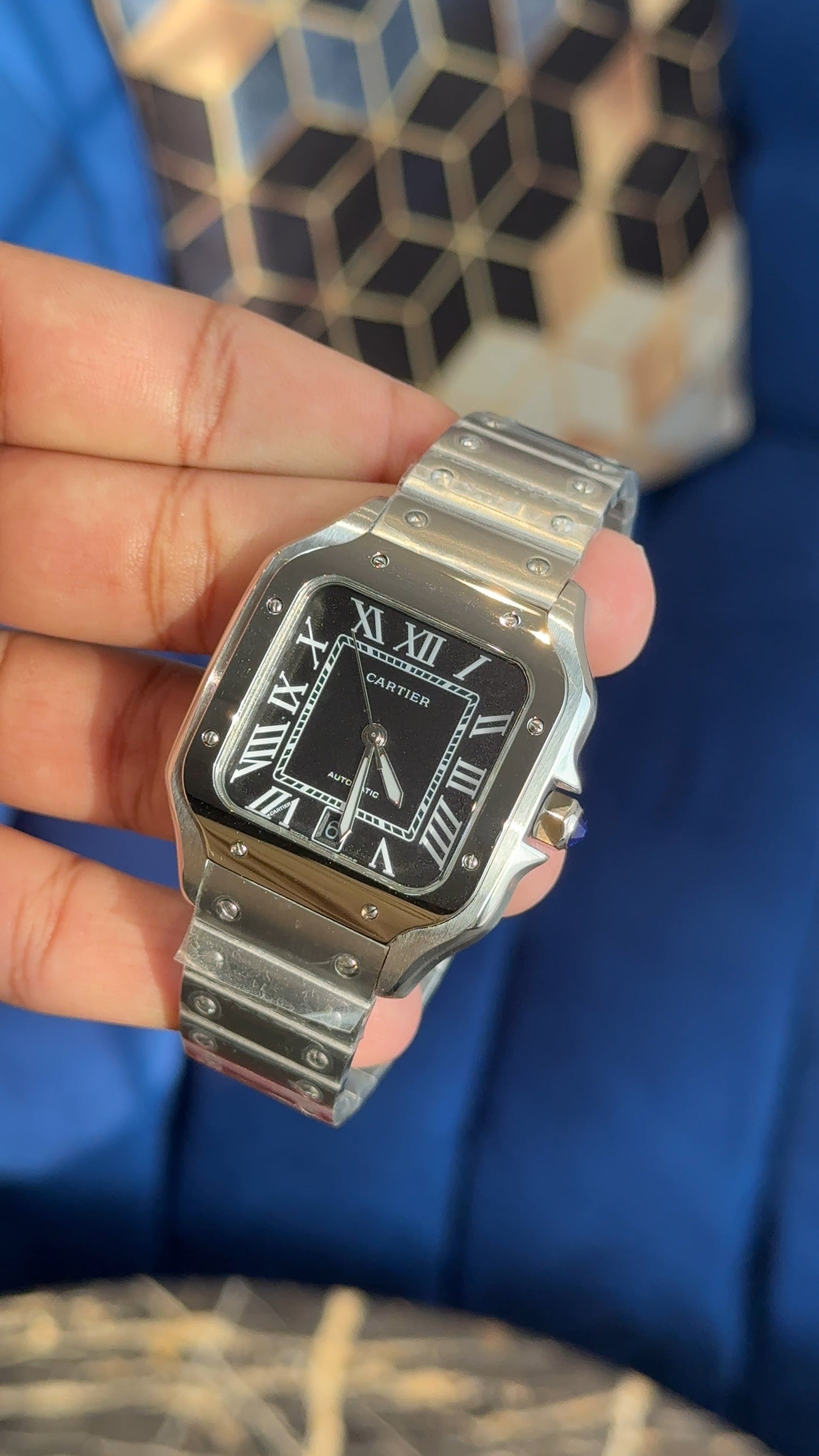 Santos | Silver Chain | Black  Dial