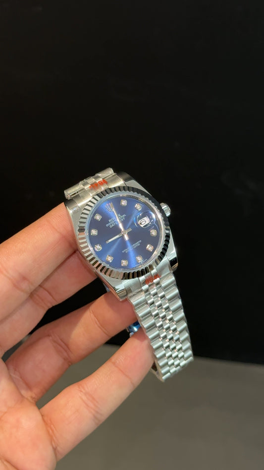 DateJust | 36mm | Silver Chain | Blue Diamond Dial