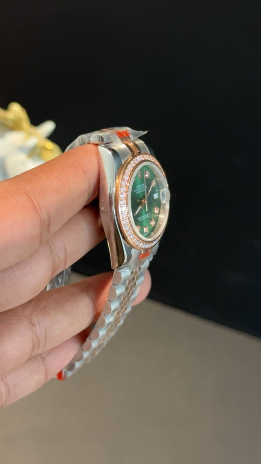 Datejust 27mm | Rose Two Tone Jubilee | Diamond Case | Diamond Green  Dial