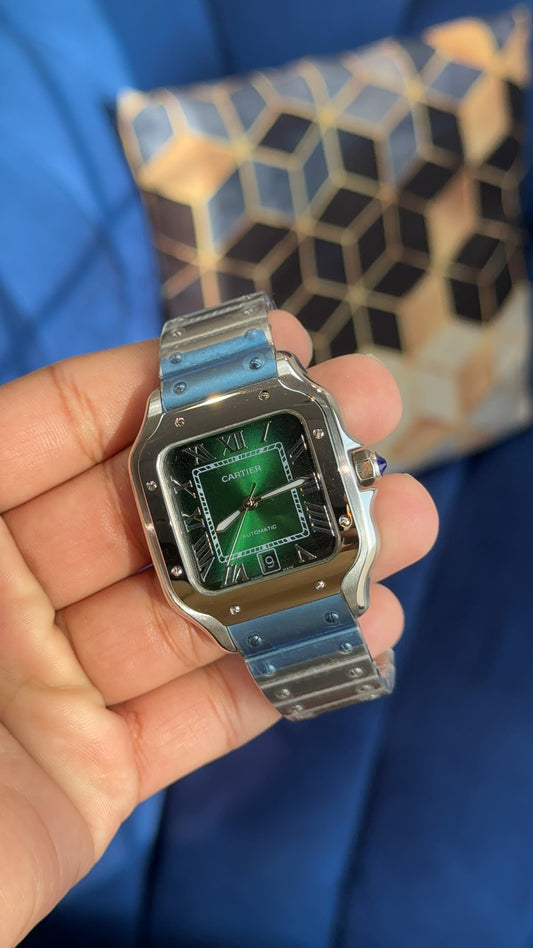 Santos | Silver Chain | Grediant Green Dial