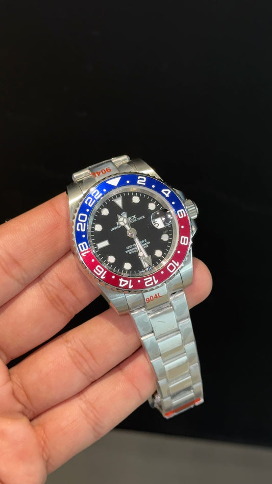 GMT Pepsi | Silver Oyester Chain | Black Dial