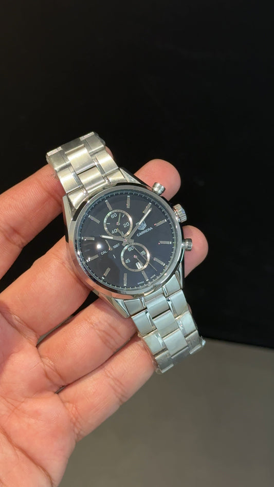 Tag AquaRacer | Silver Chain | Black Chrono Dial