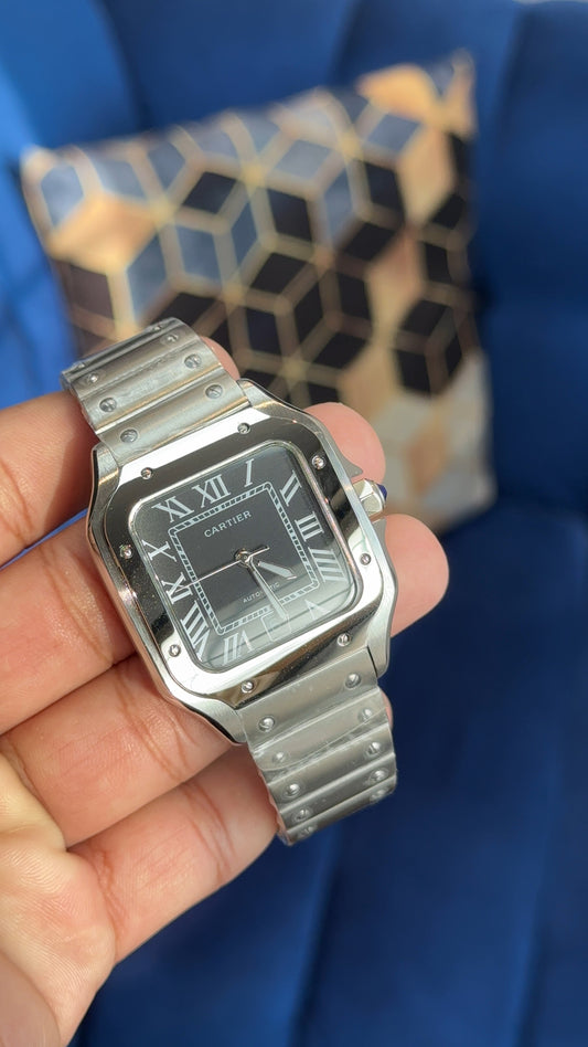 Santos | Silver Chain | Black  Dial