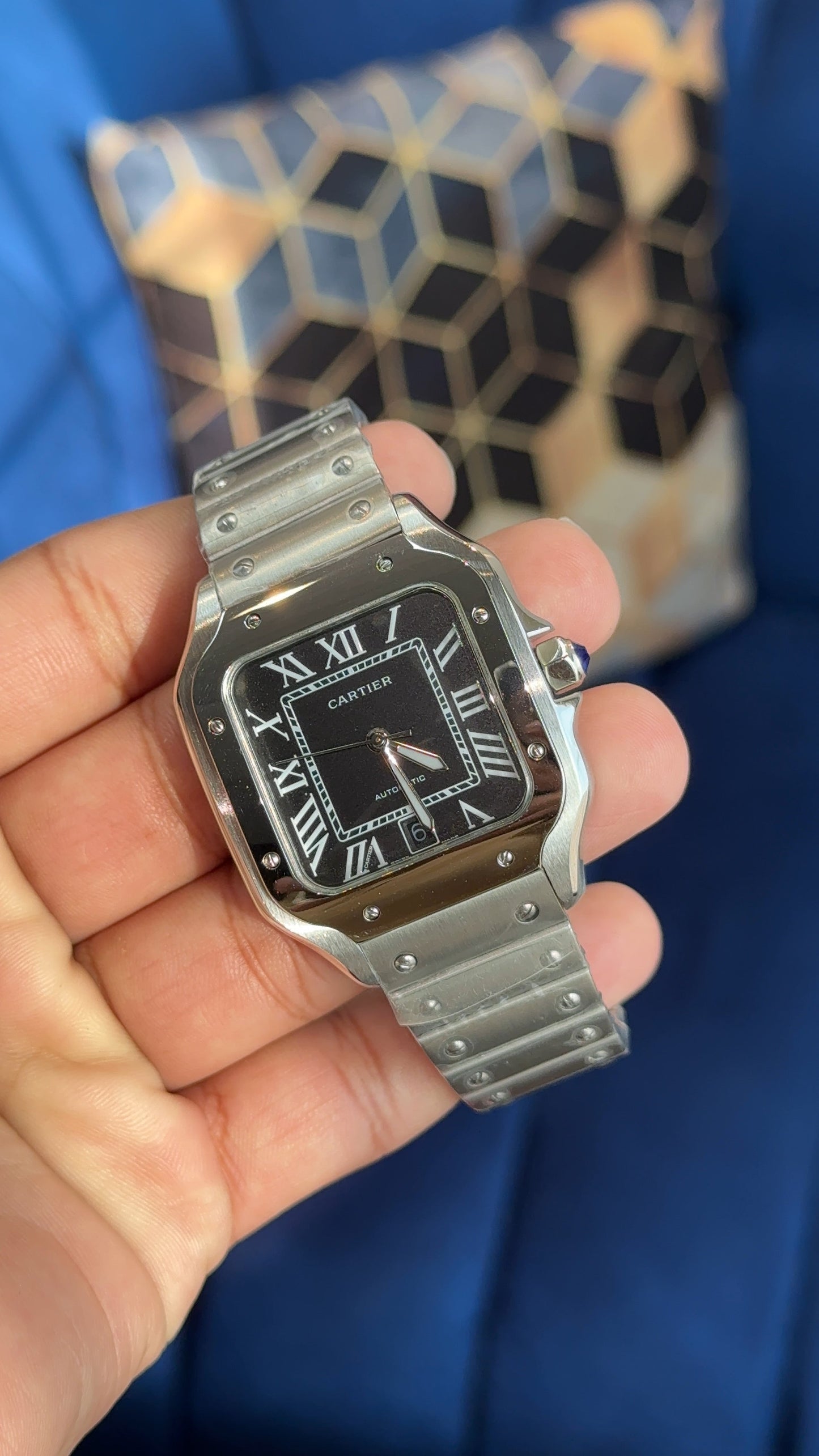 Santos | Silver Chain | Black  Dial