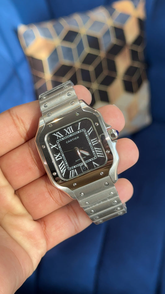 Santos | Silver Chain | Black  Dial