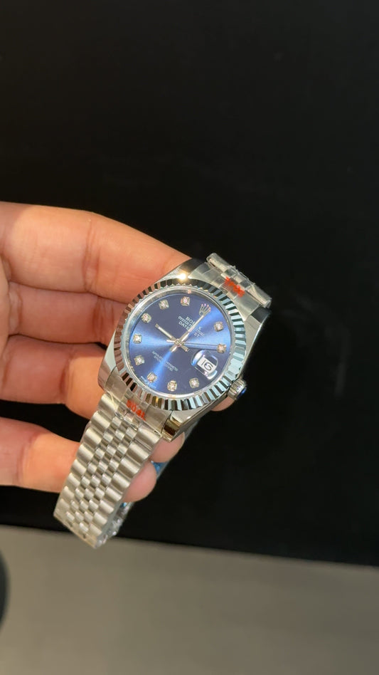 DateJust | 36mm | Silver Chain | Blue Diamond Dial