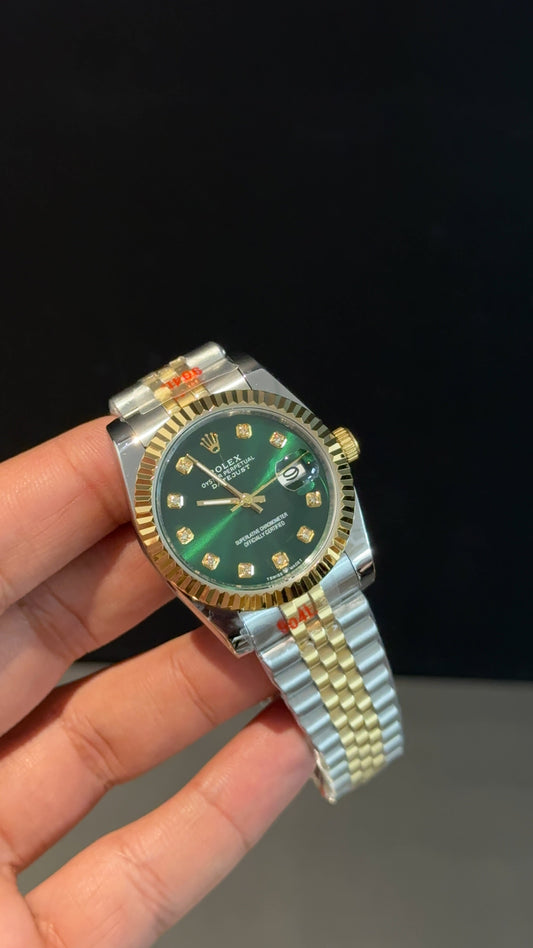 DateJust | 36mm | Gold Two Tone | Green  Diamond Dial