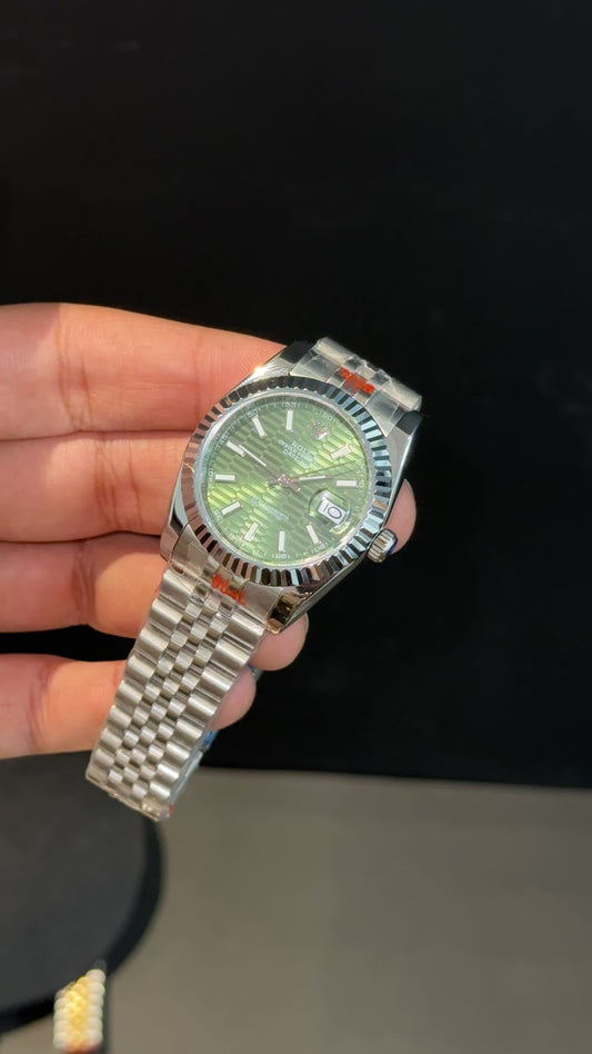 DateJust | 36mm | Silver Chain | Green Texture Dial