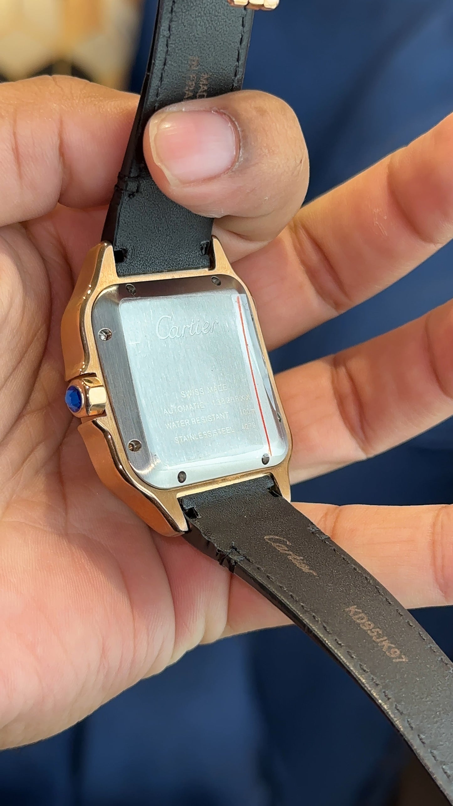 Santos Gold | White Dial | Black Leather Strap