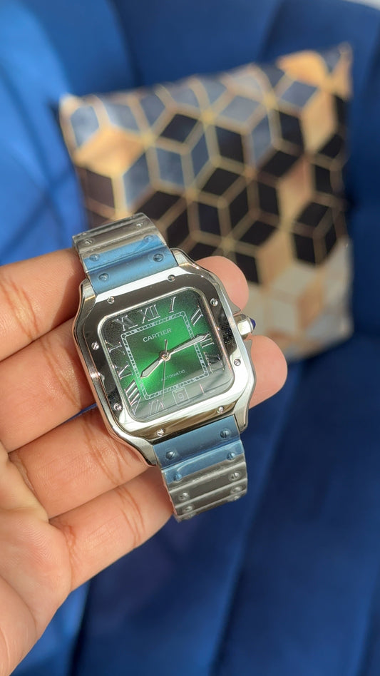 Santos | Silver Chain | Grediant Green Dial