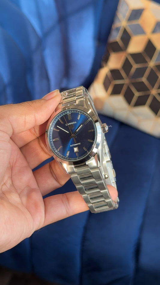 Tag Carrera Auto | Silver Chain | Blue Dial